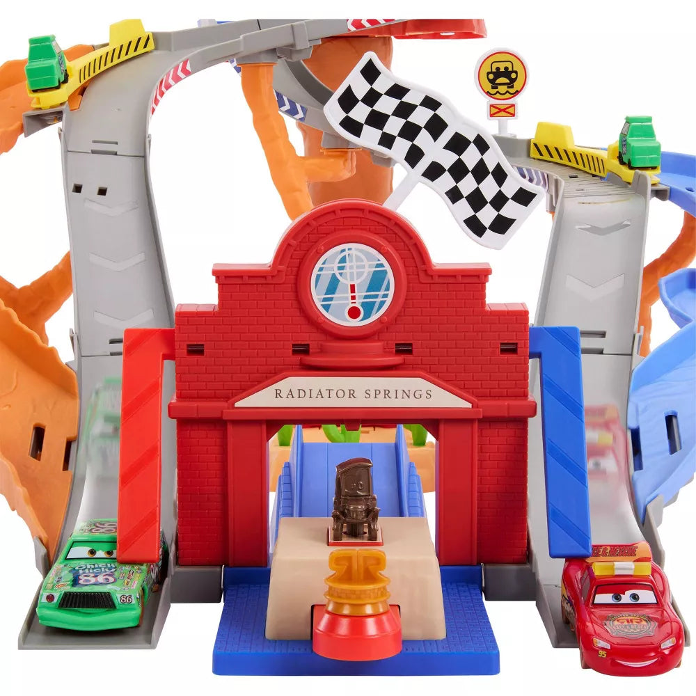 Mattel Disney And Pixar Cars Radiator Springs Race and Rescue Road Raceway Playset with 4 Toy Cars