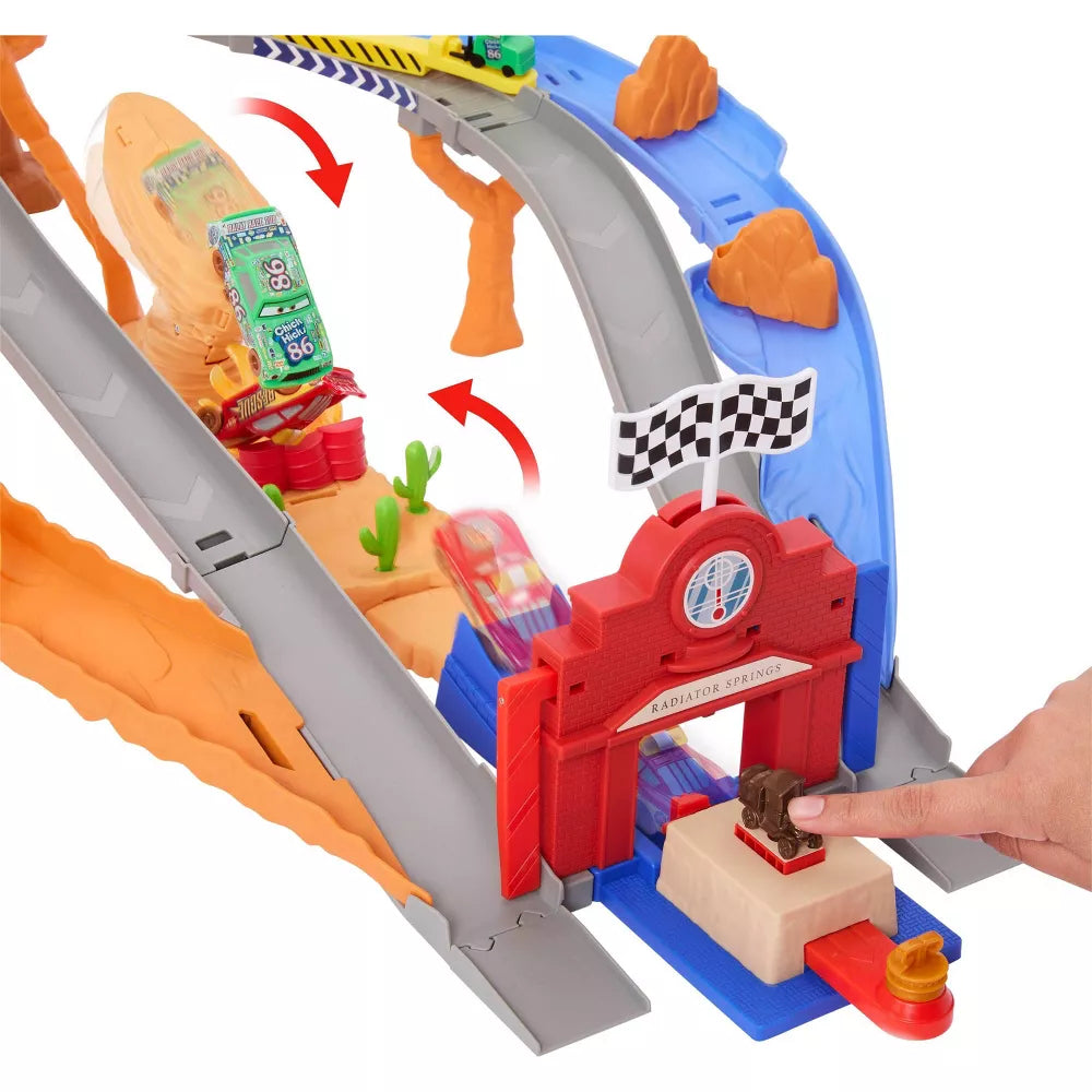 Mattel Disney And Pixar Cars Radiator Springs Race and Rescue Road Raceway Playset with 4 Toy Cars