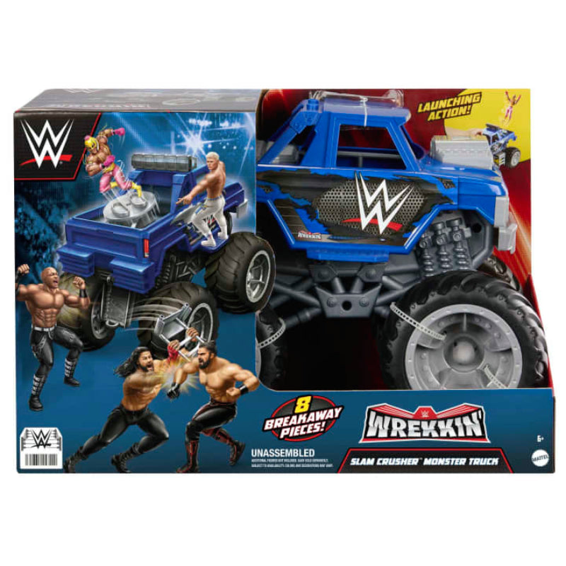 Mattel Wrekkin Slam Crusher Monster Truck with 8 Breakaway Parts - Blue/Black