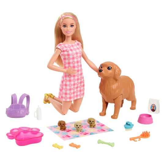 Mattel Barbie Newborn Pups Playset with Blonde Doll