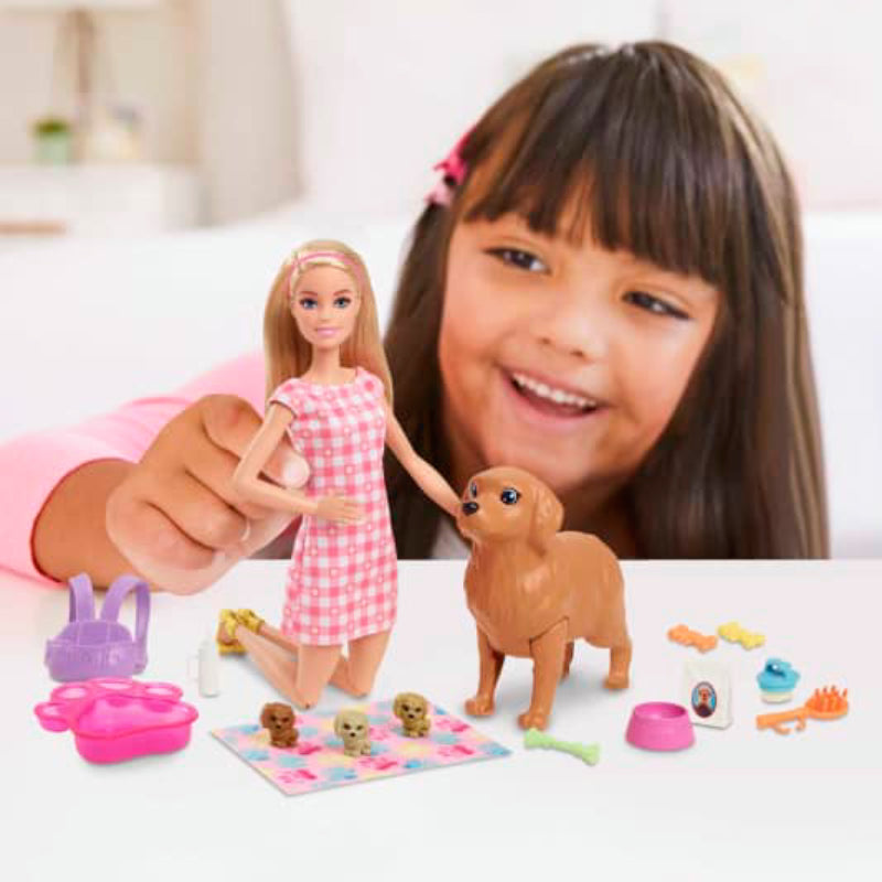 Mattel Barbie Newborn Pups Playset with Blonde Doll