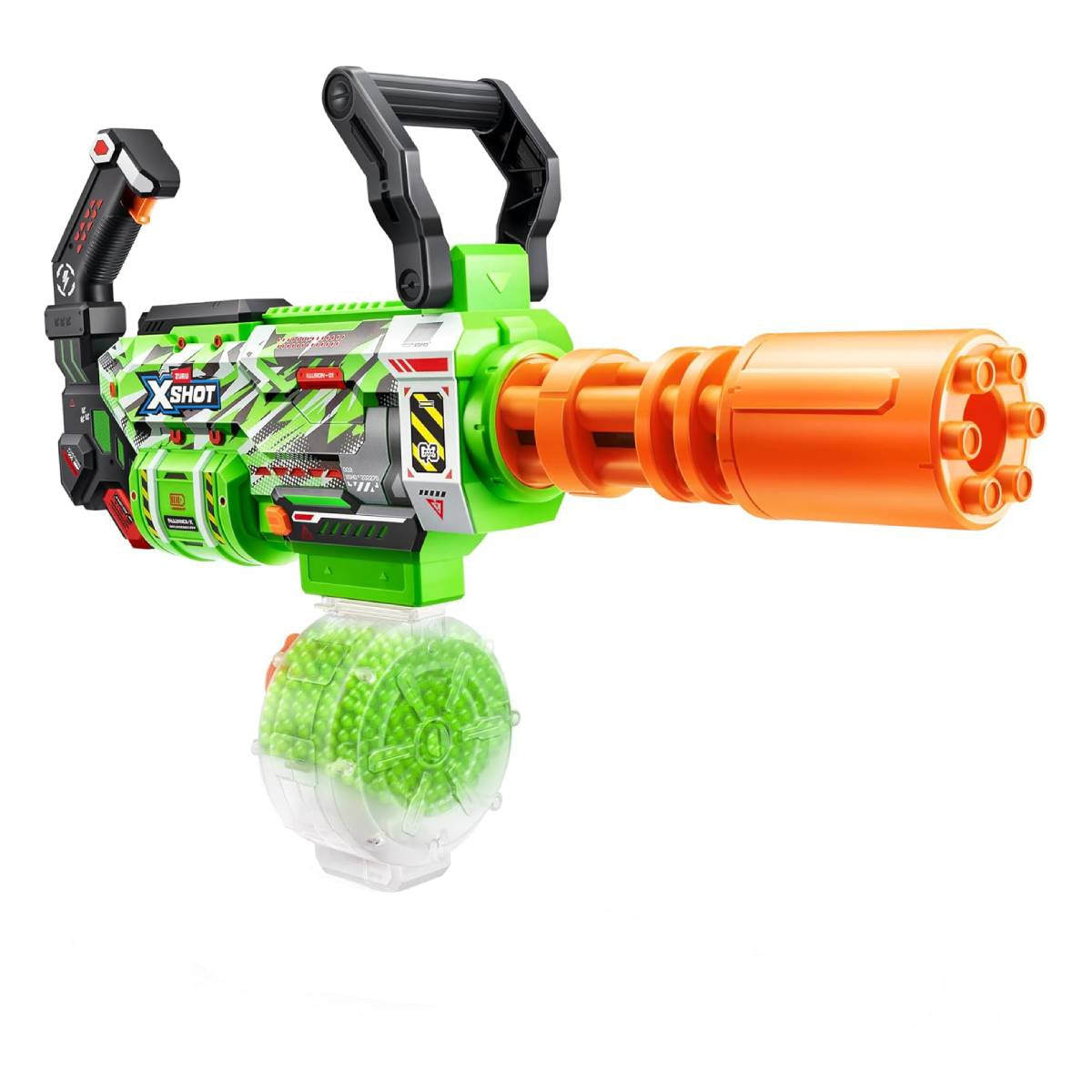 Zuru XShot Hyper Gel Glow Motorized Gatling Blaster Toy (10000-Gellets) - Green/Orange