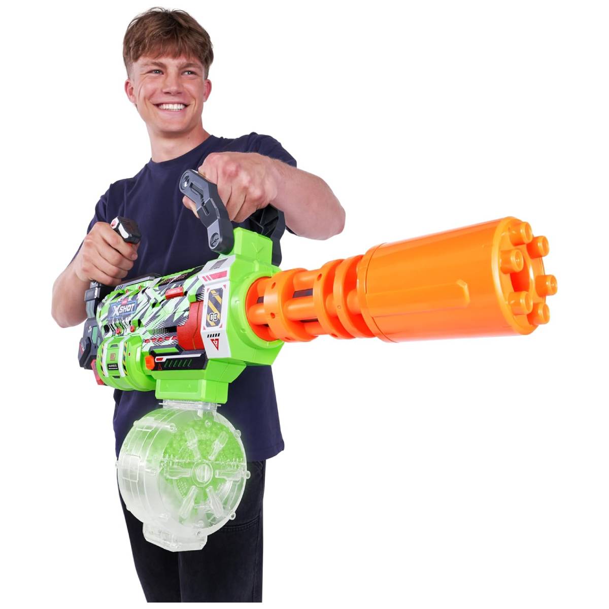 Zuru XShot Hyper Gel Glow Motorized Gatling Blaster Toy (10000-Gellets) - Green/Orange