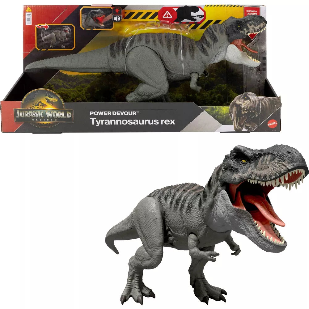 Mattel Jurassic World Rebirth Power Devour Tyrannosaurus Rex Dinosaur Figure - Gray