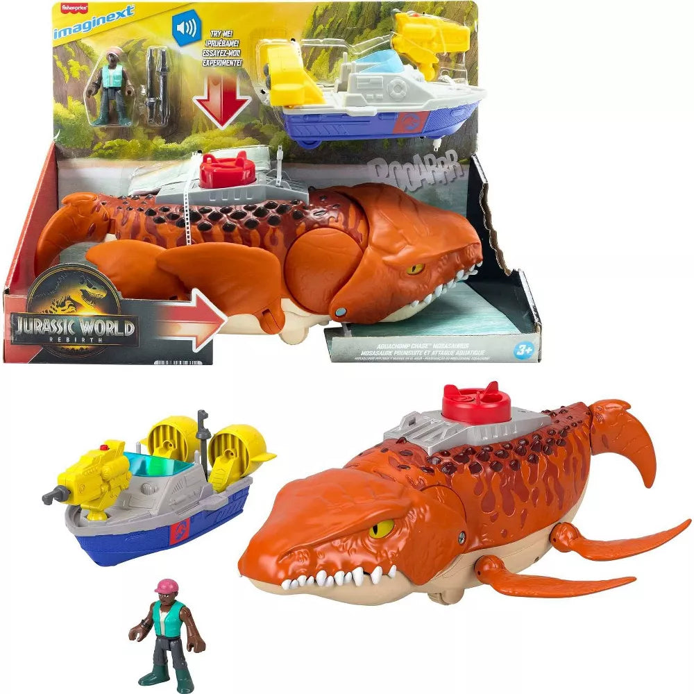 Fisher-Price Imaginext Jurassic World Rebirth Aquachomp Chase Mosasaurus Dinosaur Toy Playset