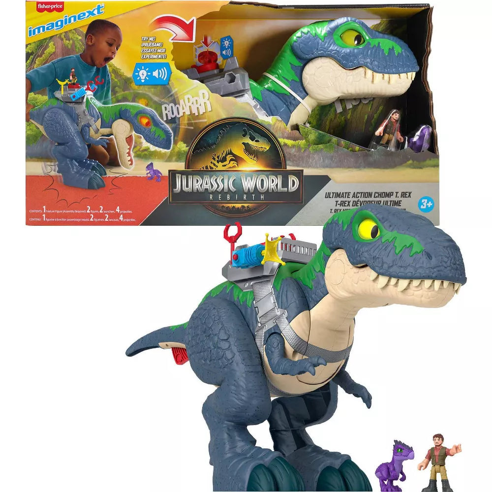 Fisher-Price Imaginext Jurassic World Rebirth Ultimate Action Chomp T. Rex Dino Toy and Action Figures