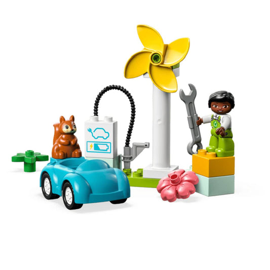 Juguete de construcción LEGO DUPLO Town con turbina eólica y coche eléctrico (16 piezas)