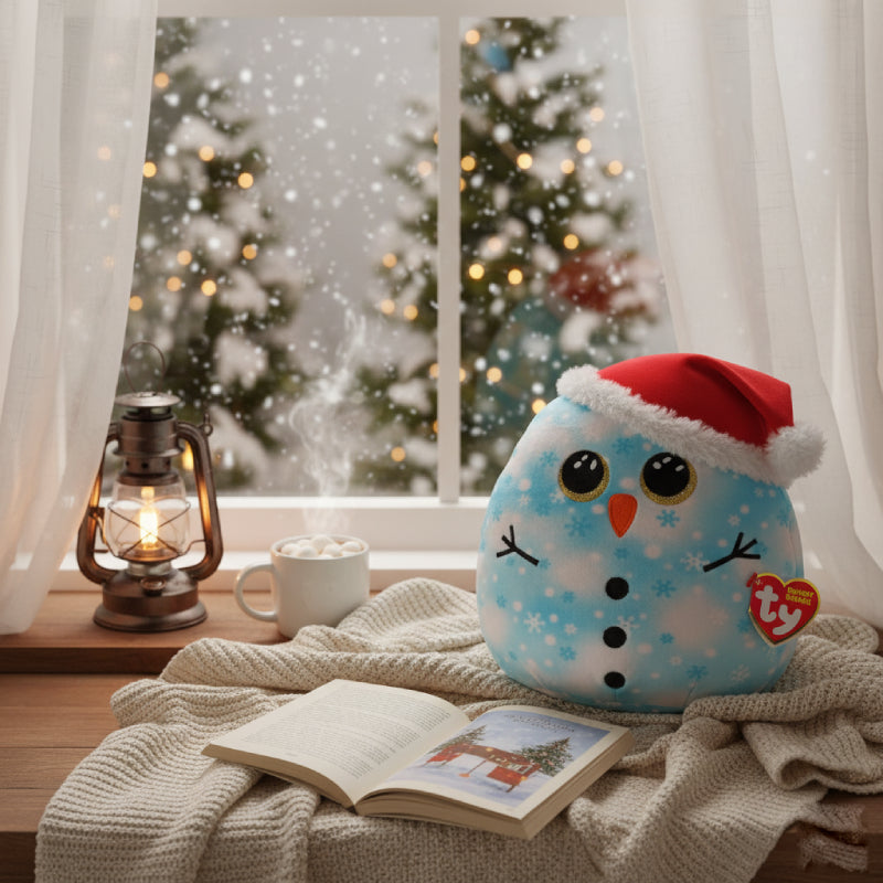 Ty Squishy Beanies 14" Christmas Fleck Snowman Plush Toy - Blue