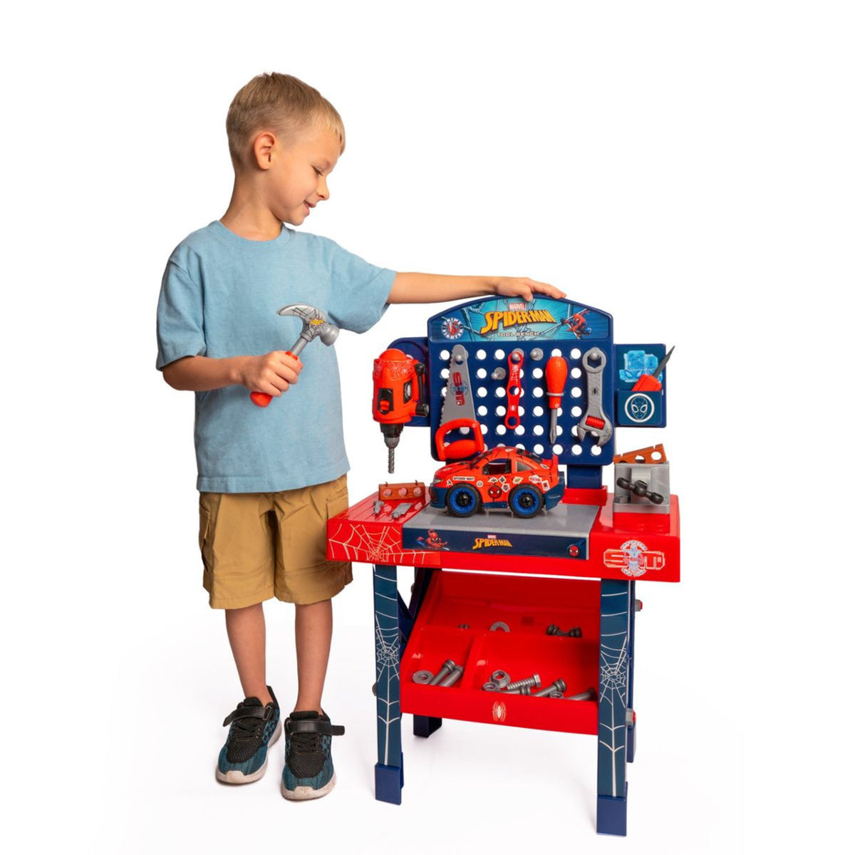 Disney Spider-Man Tool Bench Playset with Take Apart Car (84-Piece) - Red/Blue