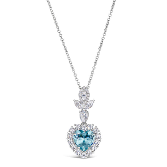 Anna Zuckerman Kate 24 Women's 3 ct. Aquamarine Crystalline & 3 ct. Diamond Crystalline Heart Necklace in Platinum-Plating over 925 Sterling Silver