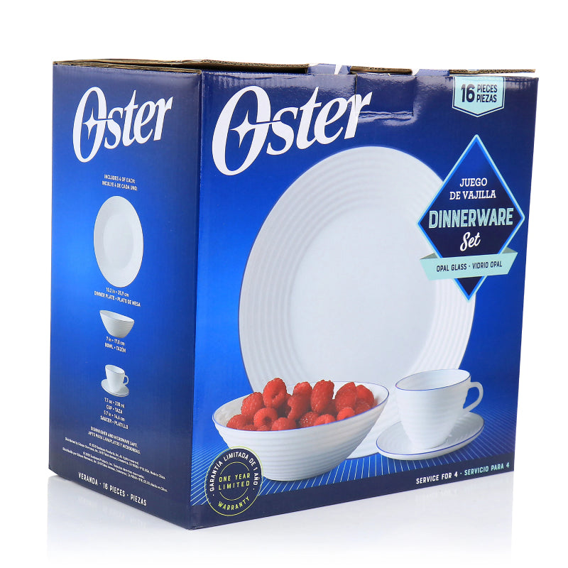 Oster Juego De Vajilla Opal Glass Dinnerware Set (16-Piece) - White