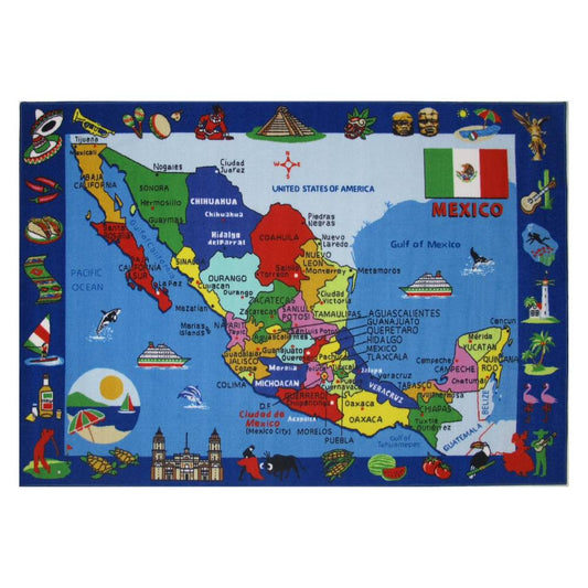 L.A Rugs Fun Time Map of Mexico Rectangular Area Rug - Blue