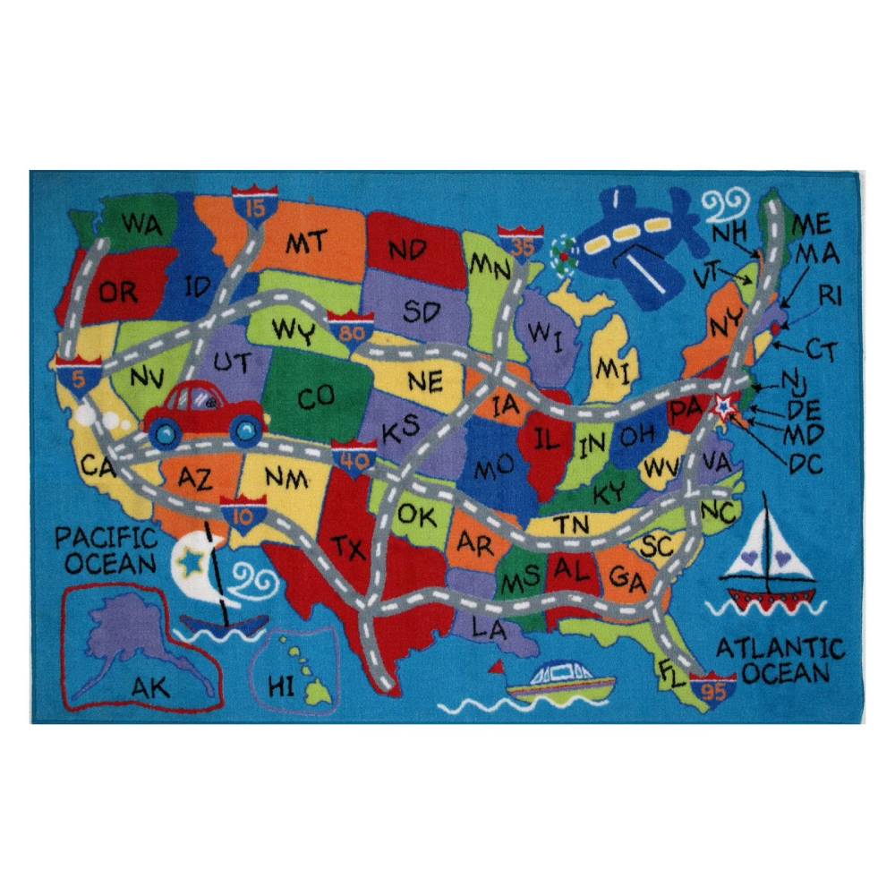 L.A Rugs Fun Time Travel Rectangular Area Rug - Blue