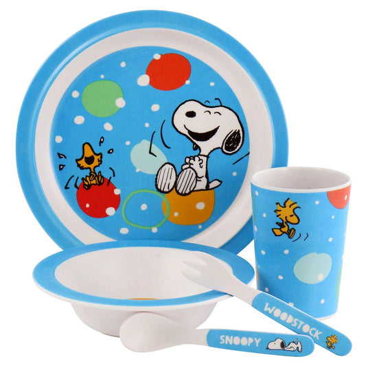 Gibson Peanuts Fun Times Bamboo Melamine Dinnerware Set (5-Piece) - Blue