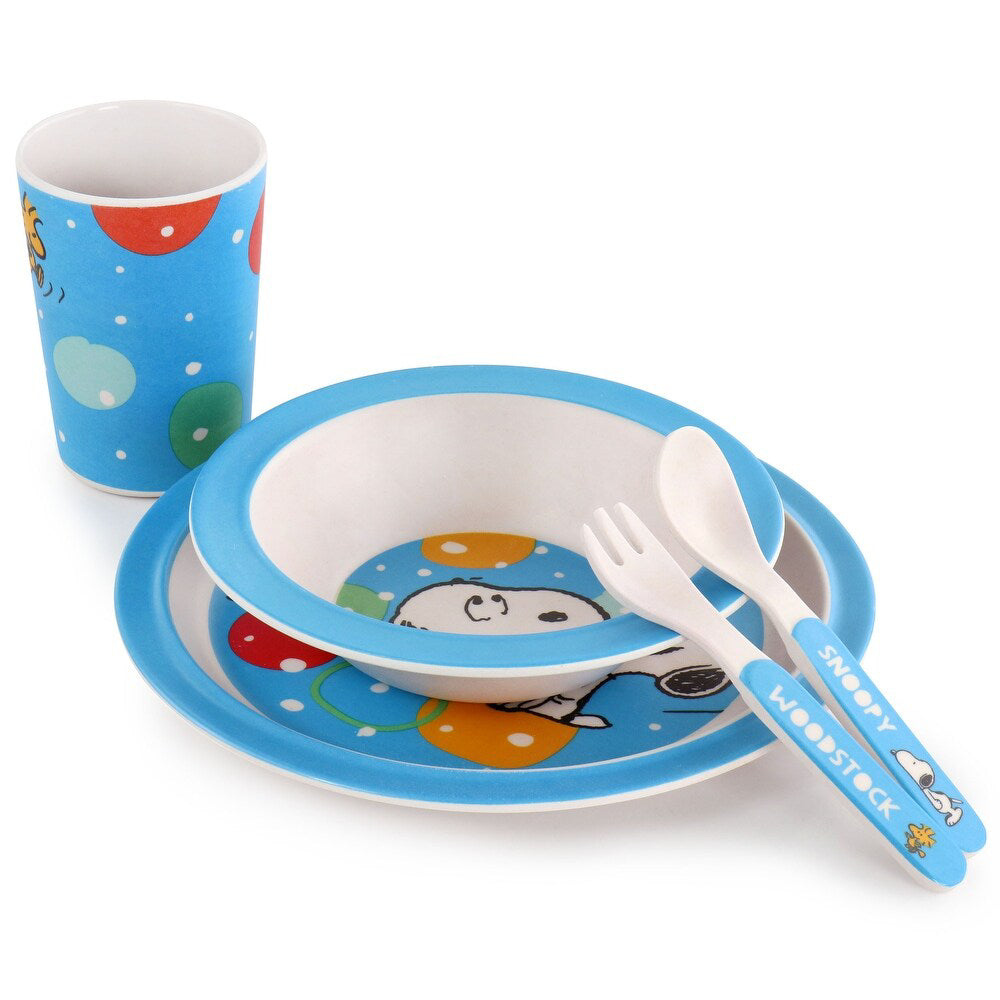 Gibson Peanuts Fun Times Bamboo Melamine Dinnerware Set (5-Piece) - Blue