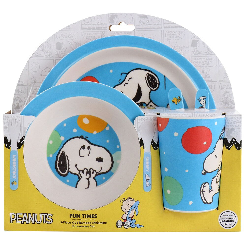 Gibson Peanuts Fun Times Bamboo Melamine Dinnerware Set (5-Piece) - Blue