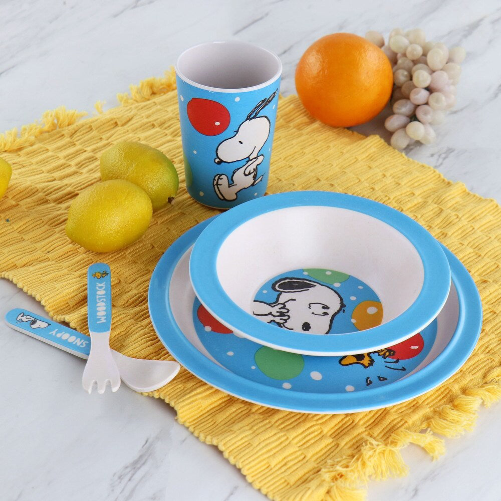 Gibson Peanuts Fun Times Bamboo Melamine Dinnerware Set (5-Piece) - Blue