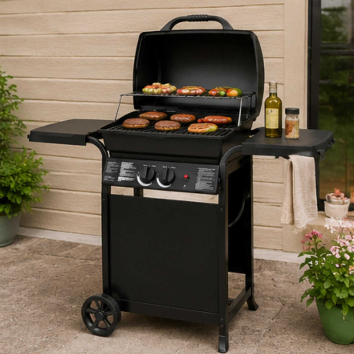 Broilmate 730114 Liquid Propane Grill with 2 Shelves - Black