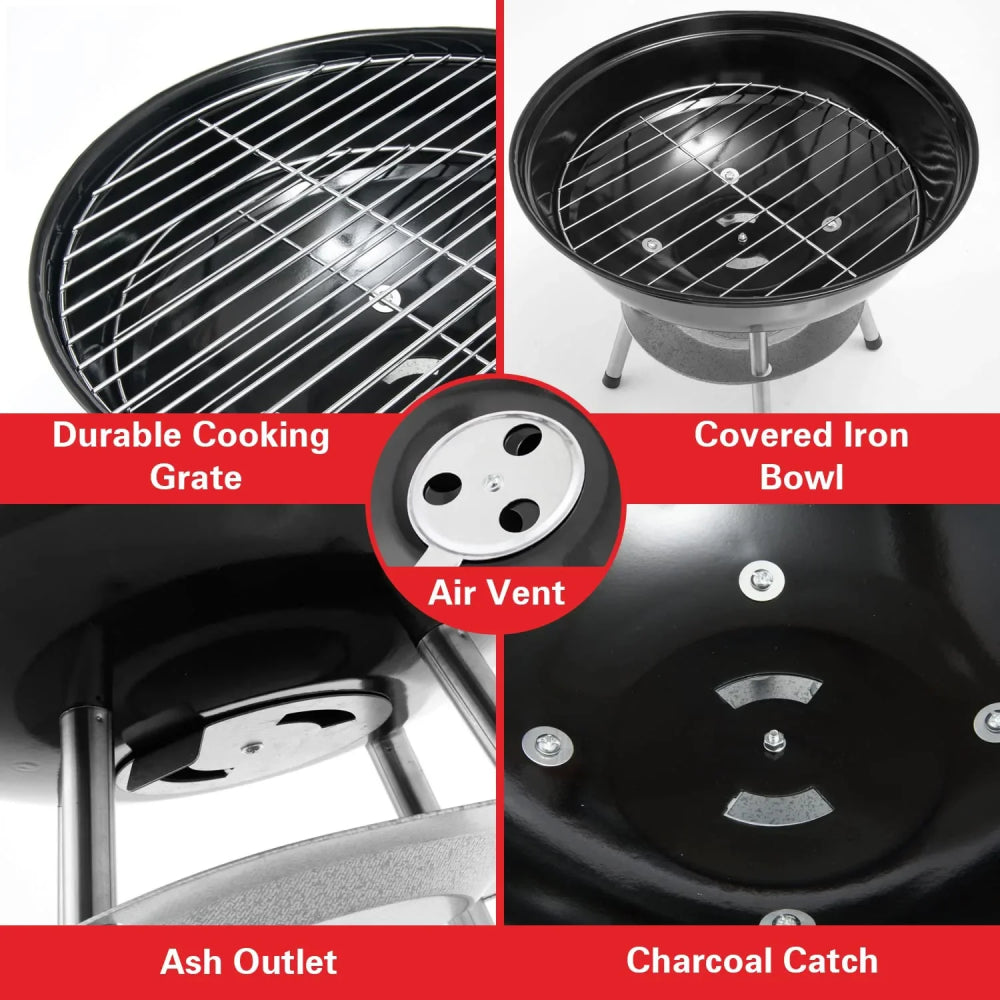 Alpine Cuisine 14" BBQ Charcoal Grill with Legs - Black