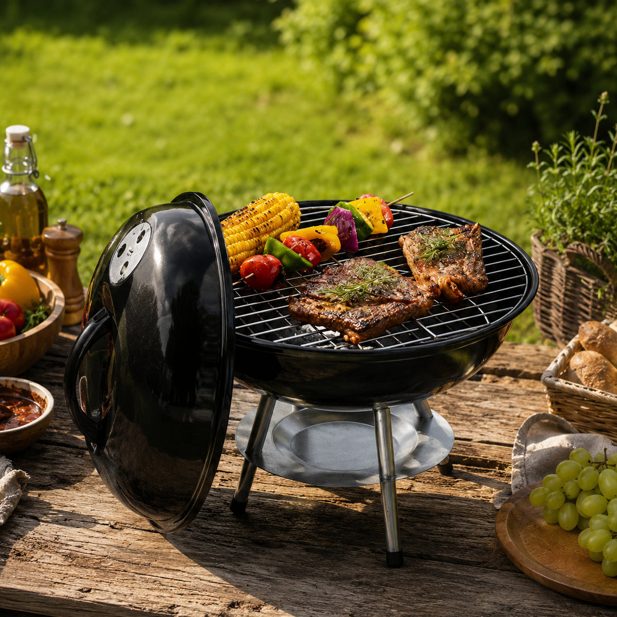 Alpine Cuisine 14" BBQ Charcoal Grill with Legs - Black