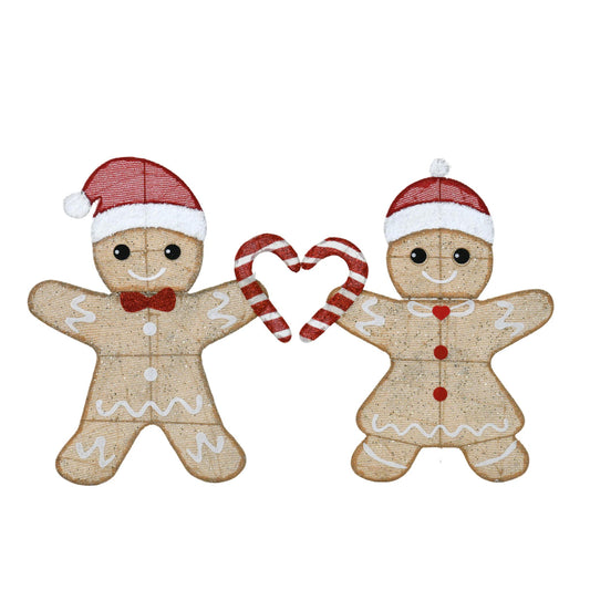 Wovenbyrd Holiday Time Heart-Shaped Gingerbread Couple (Set of 2) - Beige