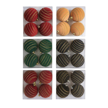 Gansu 3.9" Xmas Flocking Ball Ornament (4-Pieces) - Assorted