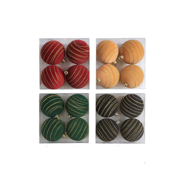 Gansu 3.9" Xmas Flocking Ball Ornament (4-Pieces) - Assorted