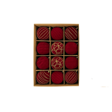 Gansu 3.1" Xmas Flocking Ball Ornament (12-Pieces) - Assorted