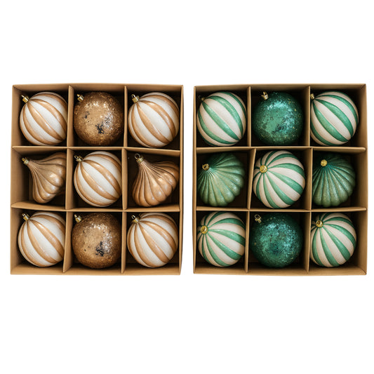 Gansu 3.9" Xmas Flocking Ball Ornament (9-Pieces) - Assortment