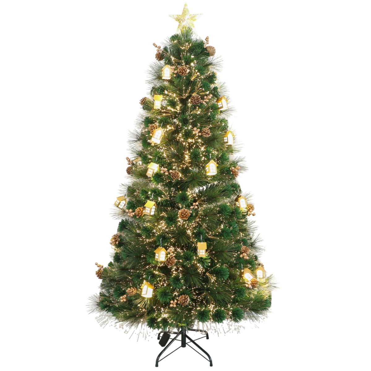 The Outdoor Institute 6 ft Pine Mix Tip Fiber Optic Christmas Tree with Warm White LED Lights - Green