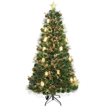 Árbol de Navidad TOI de 6 pies con punta de pino y fibra óptica con luces LED de color blanco cálido