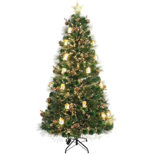 The Outdoor Institute 6 ft Pine Mix Tip Fiber Optic Christmas Tree with Warm White LED Lights - Green