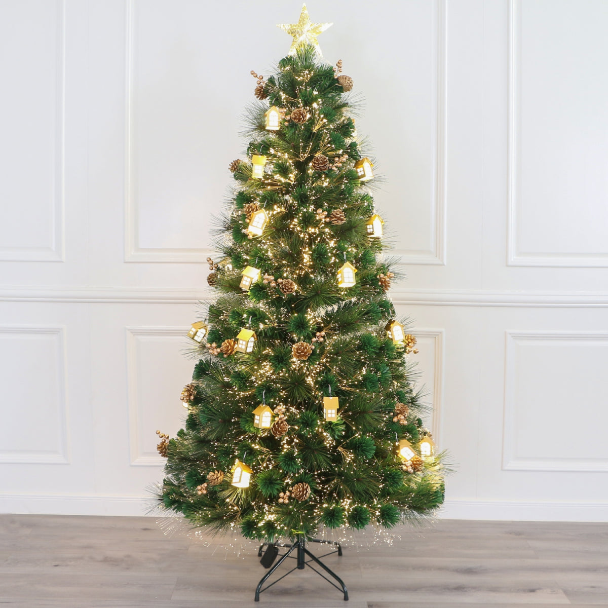 The Outdoor Institute 6 ft Pine Mix Tip Fiber Optic Christmas Tree with Warm White LED Lights - Green