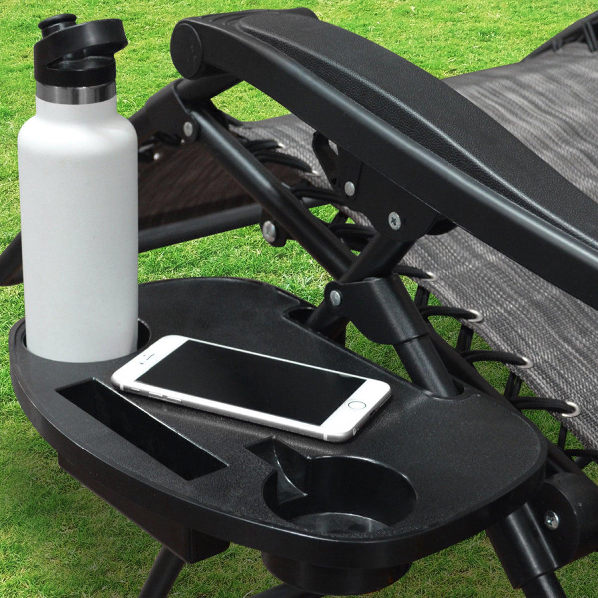 Caravan Sports Side Table Accessory with 2 Cup Holders - Black