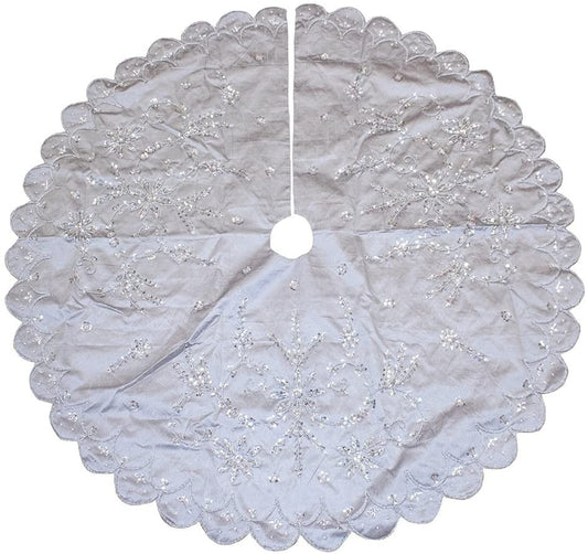 Kurt Adler 48" Hand Embroidered Tree Skirt - Silver - Curacao