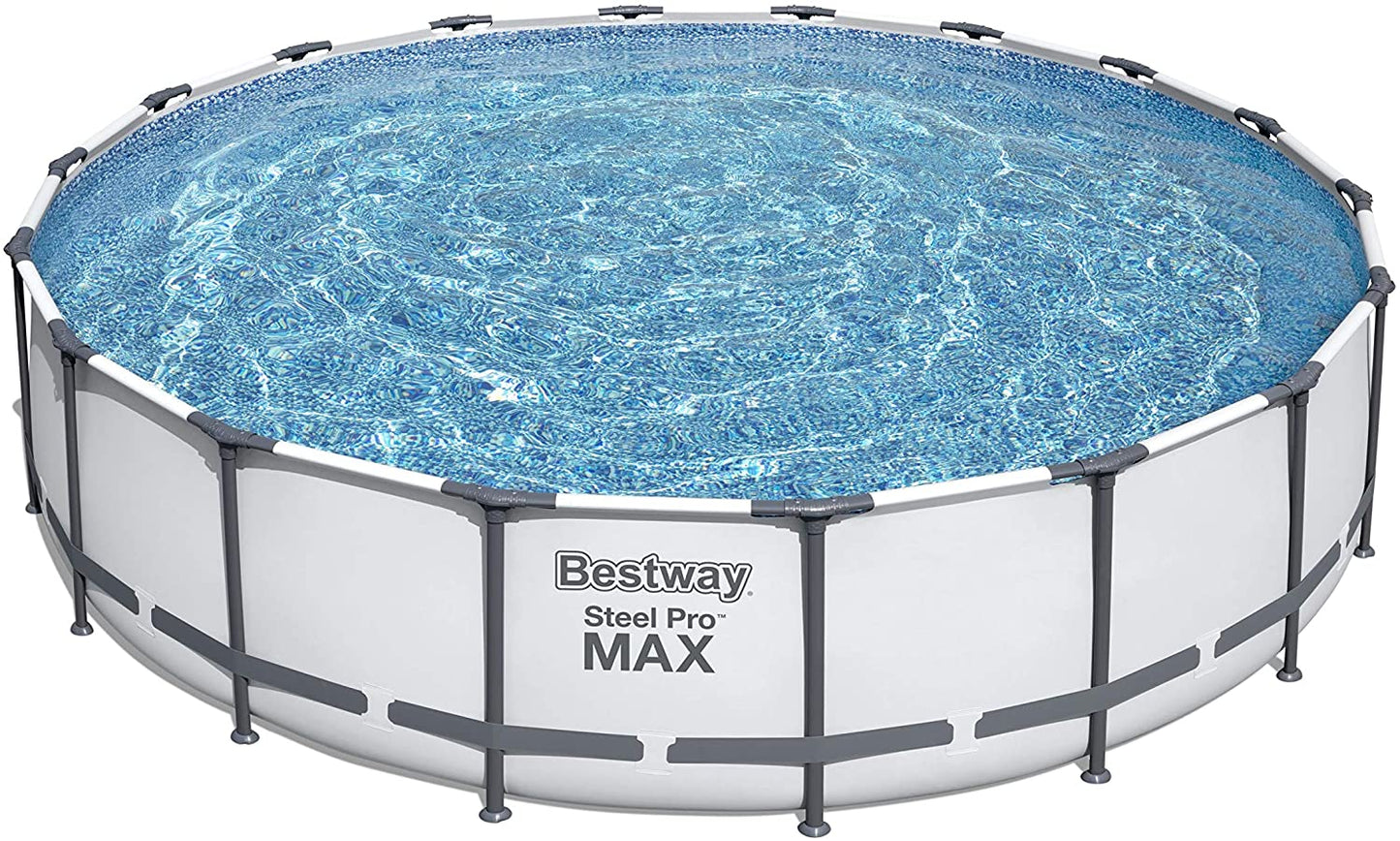 Paquete: conjunto de piscina con estructura de acero Pro de 18' x 48" de BestWay + conjunto de tumbonas de mimbre de 4 piezas de Best Home + cenador de acero con mosquitero