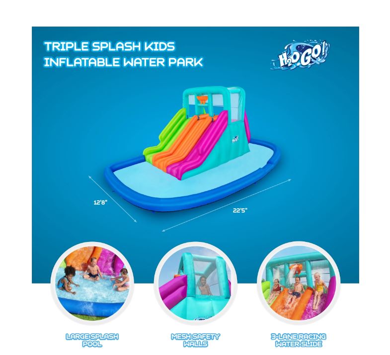 Bestway H2OGO! Triple Splash Course Inflatable Mega Water Park with Air Blower