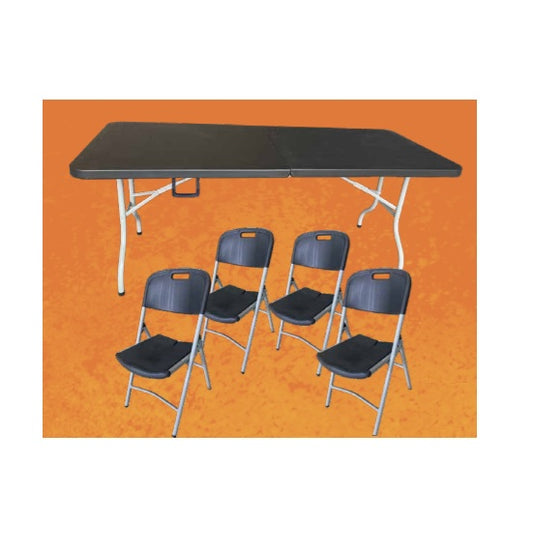 Rectangular Folding Table Set with 4 Chairs Black
