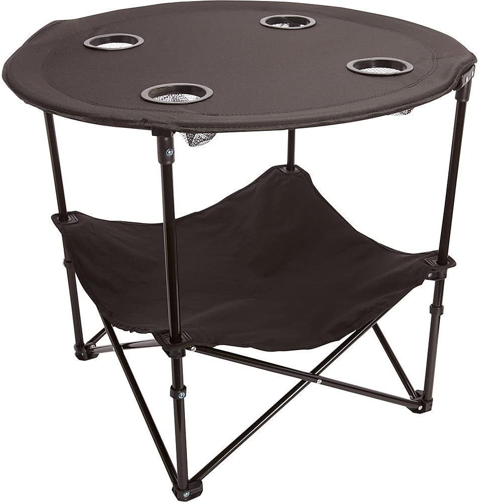 Paquete para el Día del Padre: mesa plegable deportiva de 2 niveles, negra, + 4 sillas plegables negras