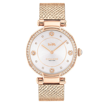 Coach Cary 34mm Crystal Accent White Sunray Tone-Dial Bracelet Women's Watch, Rose Gold