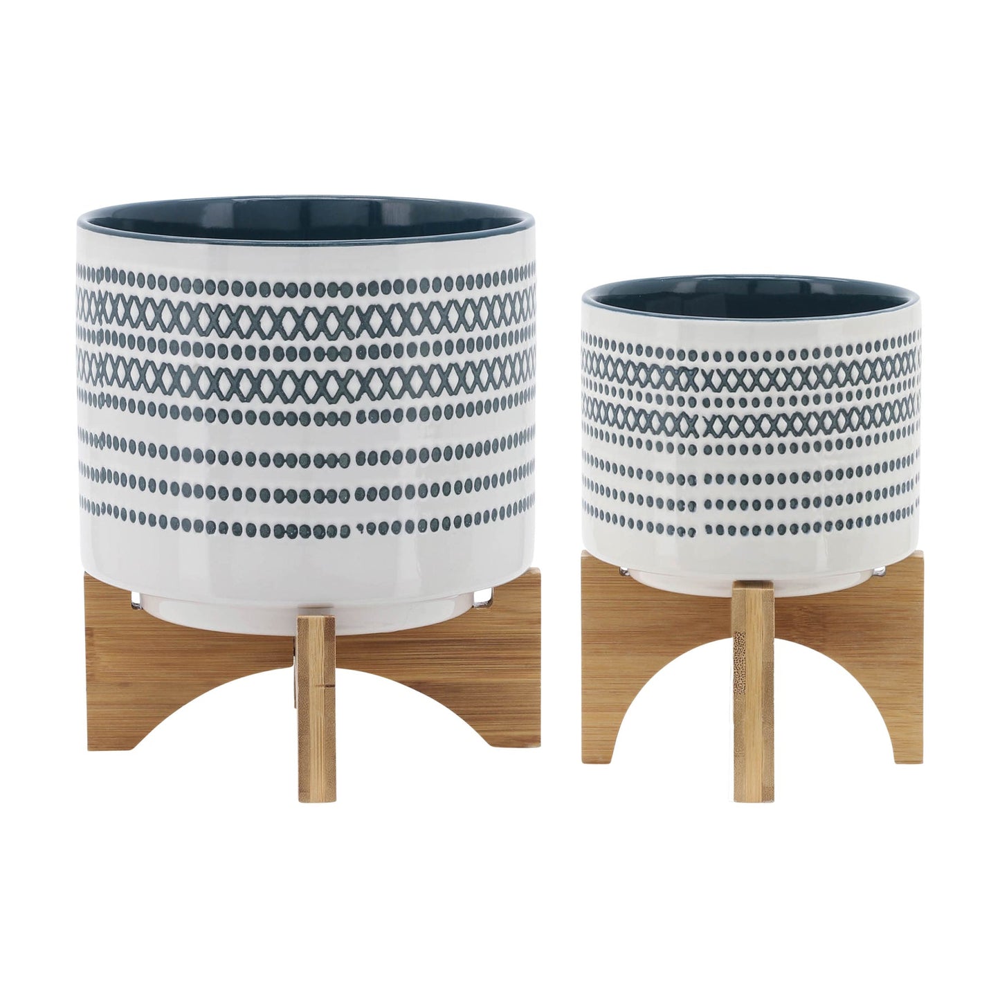 Sagebrook Home Planter with Stand (Set of 2) - Blue/White