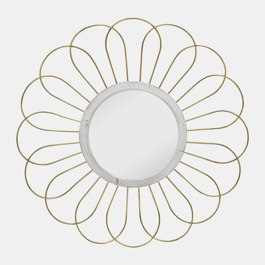 Sagebrook Home Glam 35" Round Daisy Mirror in Metal - Gold