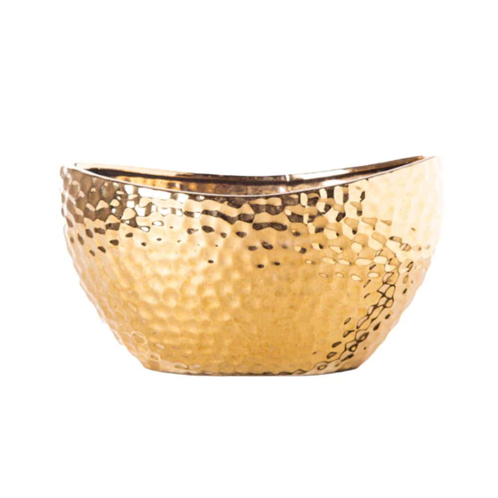 Jarrón de cerámica ovalado de 6" con borde curvado de la colección Urban Trends - Dorado