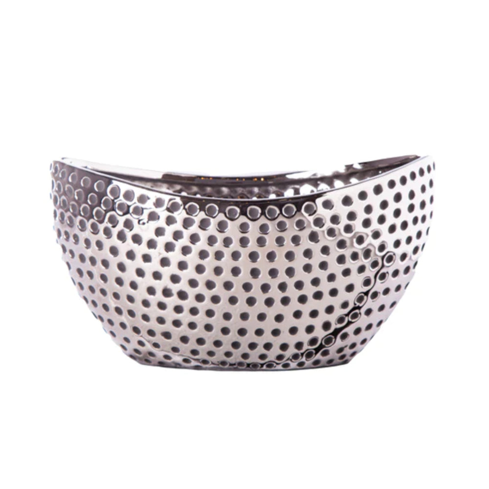 Urban Trends Collection Oval Vase with Bended Rim - Silver