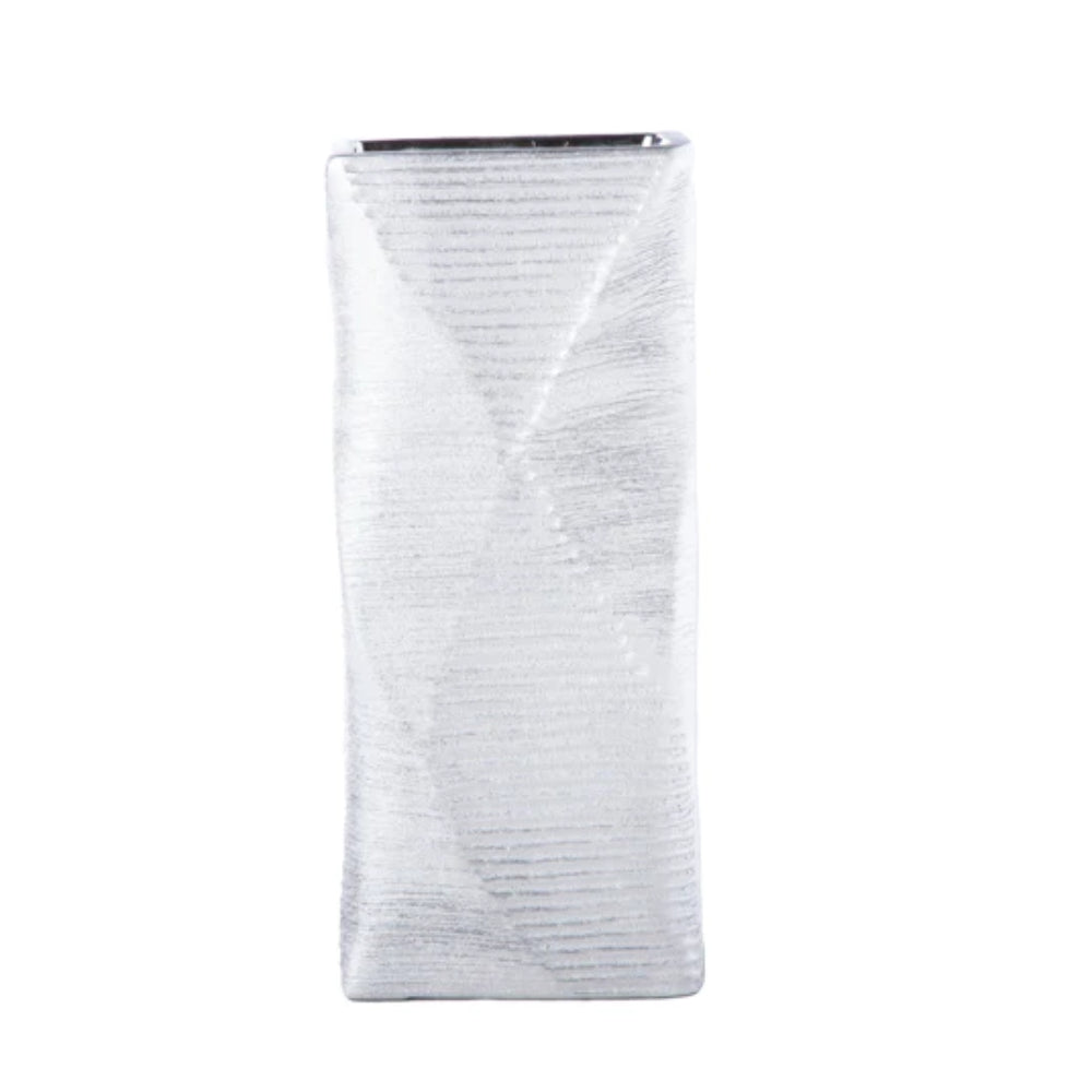 Urban Trends Collection 14" Rectangle Ceramic Vase with Brushed Geometric Pattern - Silver