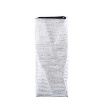Urban Trends Collection 12" Rectangle Ceramic Vase with Brushed Geometric Pattern - Silver