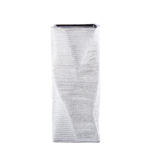 Urban Trends Collection 12" Rectangle Ceramic Vase with Brushed Geometric Pattern - Silver