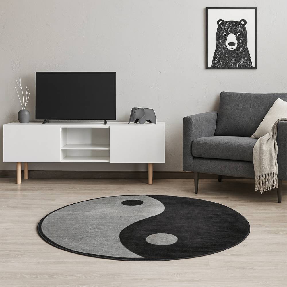 L.A Rugs 4'3" x 4'3" Fun Time Ying Yang Accent Round Area Rug