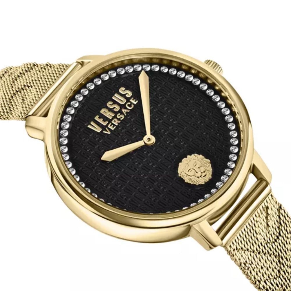 Versus Versace La Villette Women's 36mm Yellow Gold Bracelet Watch - Black Dial