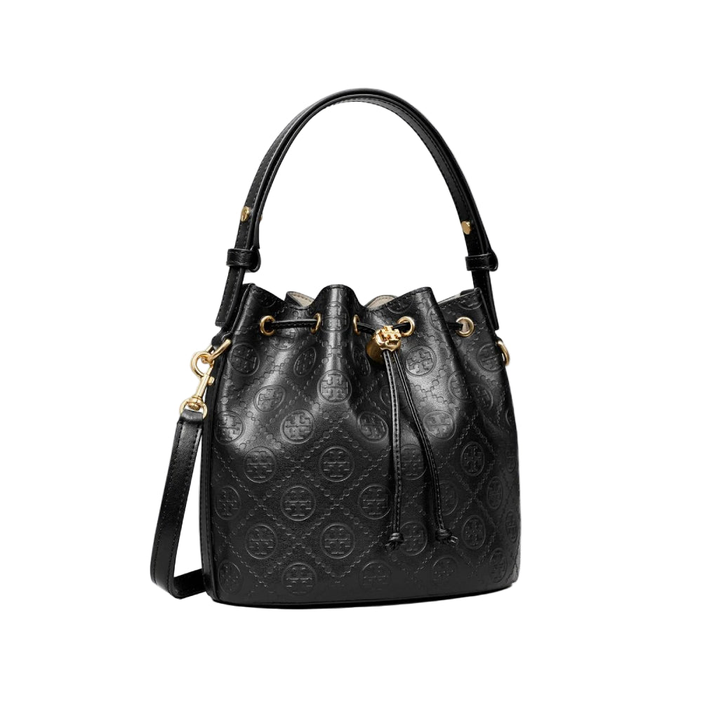 Tory Burch Monogram Leather Bucket Bag - Black